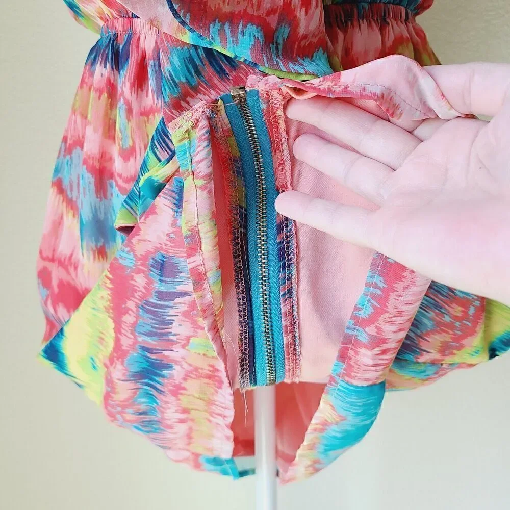 Anthropologie Maude Halter Dress Ruffles Elastic Waist Beach Colorful‎ Flaw - Picture 7 of 12